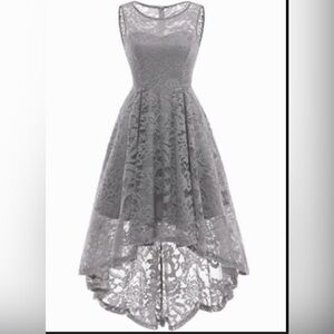 Muadress Elegant Gray High Low Sleeveless Lace Women Dress Size S